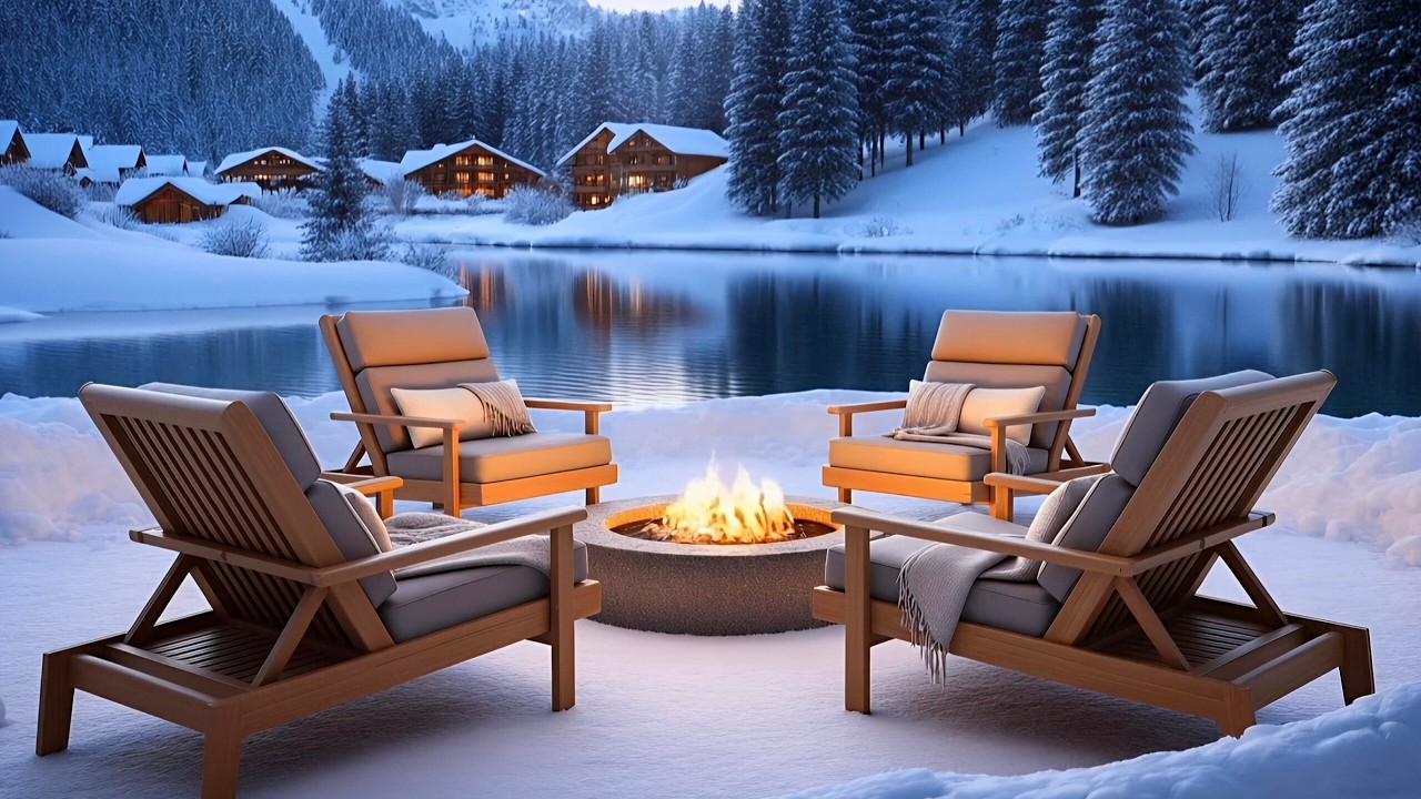 🔥 Snowy Lakeside Firepit & Smooth Jazz Piano | Ultimate Cozy Night Relaxation