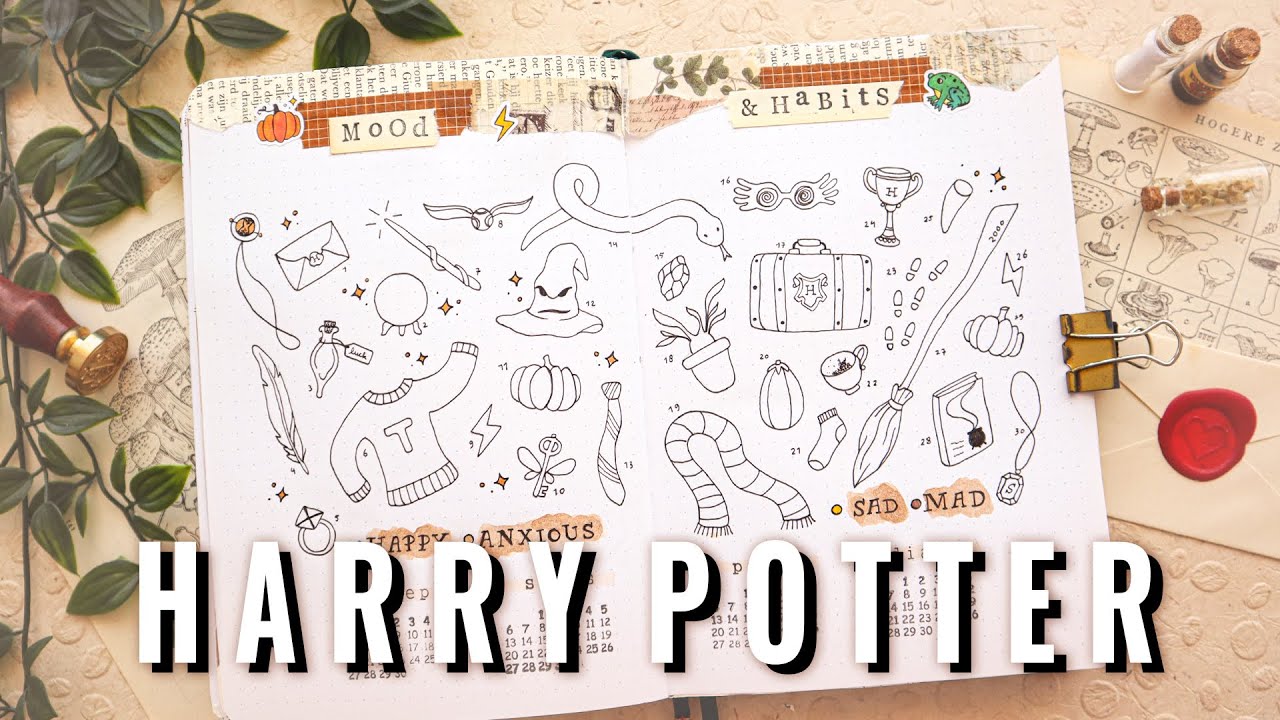 HARRY POTTER ⚡ DOODLE IDEAS 🐺🎃🐍  SEPTEMBER BULLET JOURNAL THEME 2021