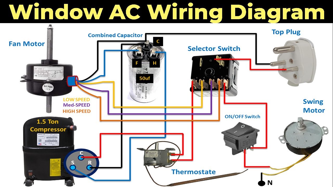 Window AC Wiring Diagram | complete window ac wiring | compressor, fan motor selector switch wiring