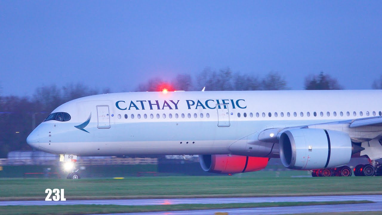 CX219 Cathay Pacific Airways B-LRB Airbus A350-941 landing in Manchester MAN from Hong Kong HKG