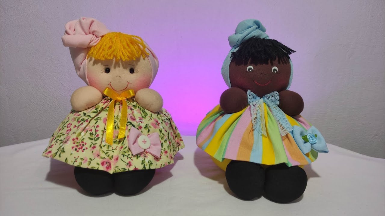 Boneca de fuxico com turbante peso de porta - faz rápido - vem aprender!