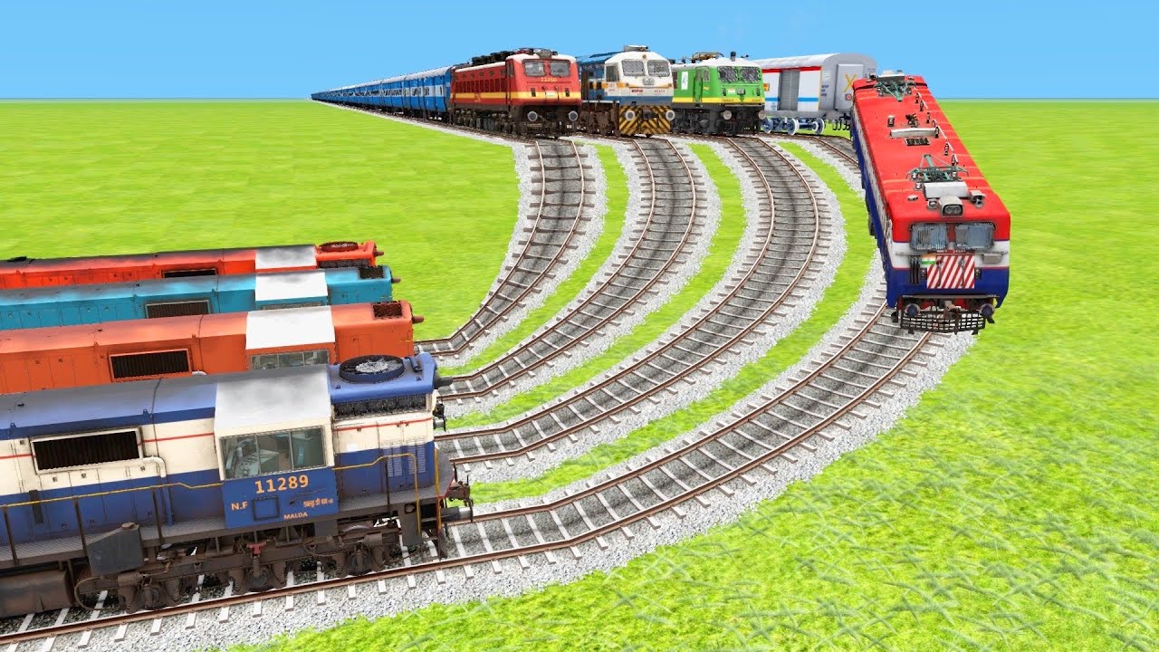 8️⃣ FACE TO FACE TRAINS HARDLY SLIPPING ON DOWN SLIDES RAILWAY TRACKS🔺Train Simulator | TrainsFun