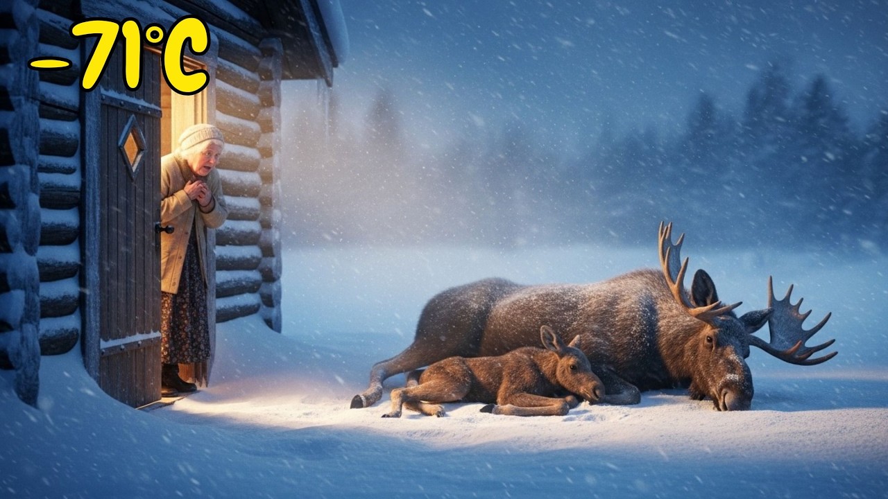 🫎-71°C A sick moose and her calf collapsed at an elderly woman’s door