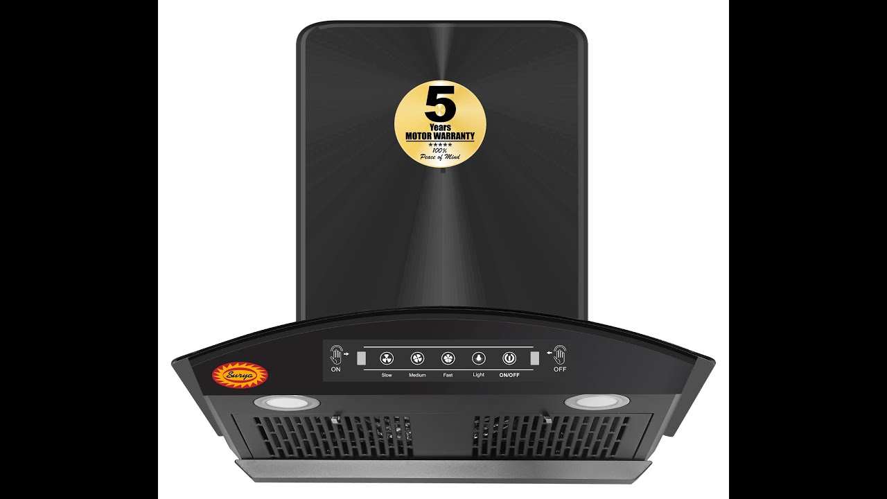 (Hindi) SURYA Nano-60 Black Auto Clean Wall Mounted Black 1250 CMH Chimney
