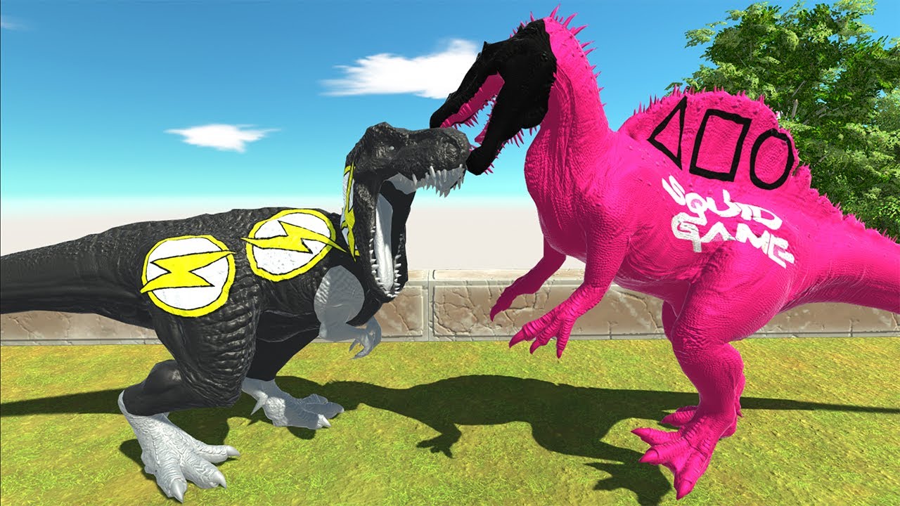 BLACK FLASH T REX VS SQUID GAME FOREST DEATH RUN - Animal Revolt Battle Simulator