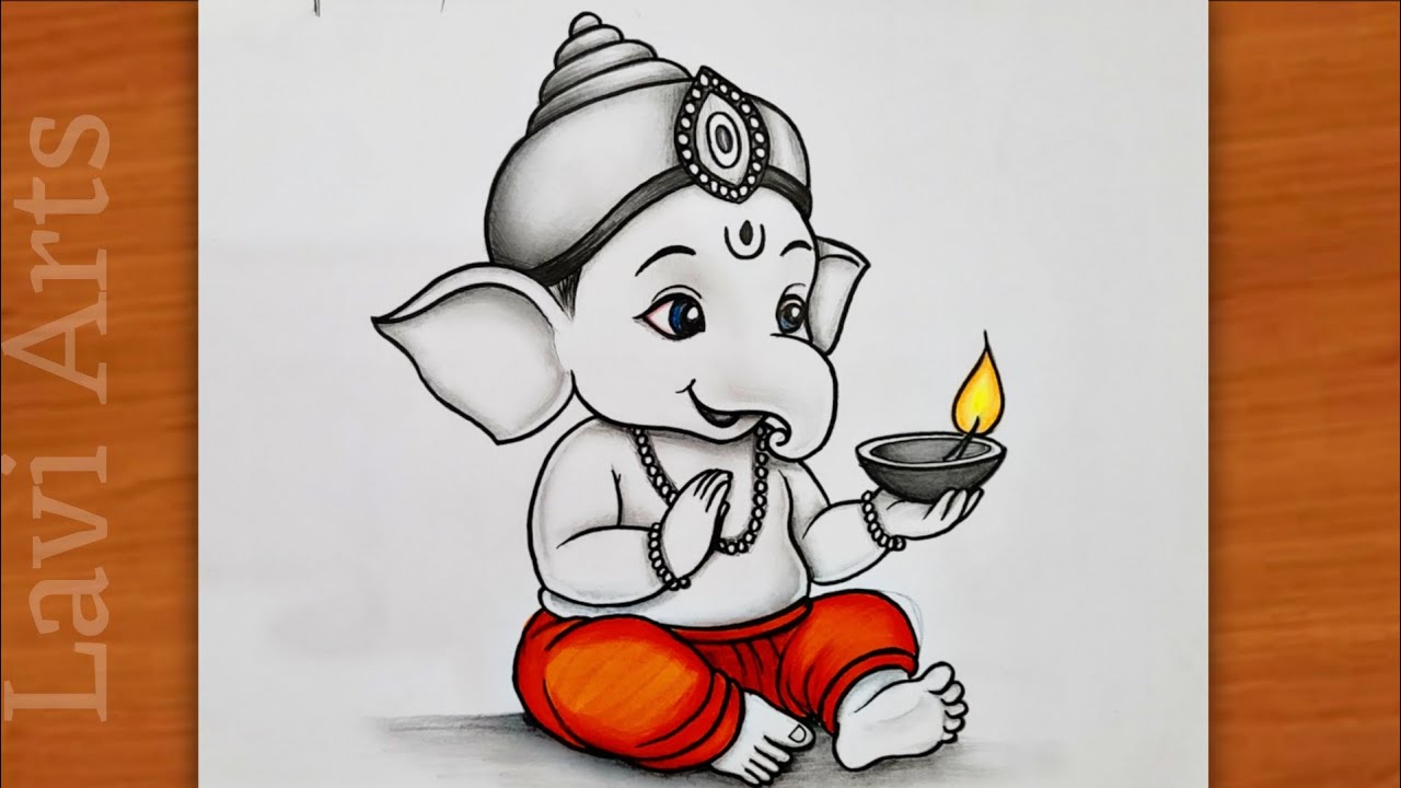 How to Draw Ganapti  Ganesh With Diya | diwali drawing | Easy Pencil Drawing | chitra | Happy diwali