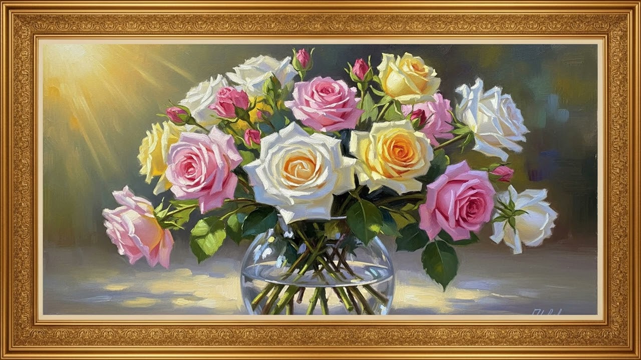 Botanical Rose Flower Painting | Relaxing Artistic Atmosphere