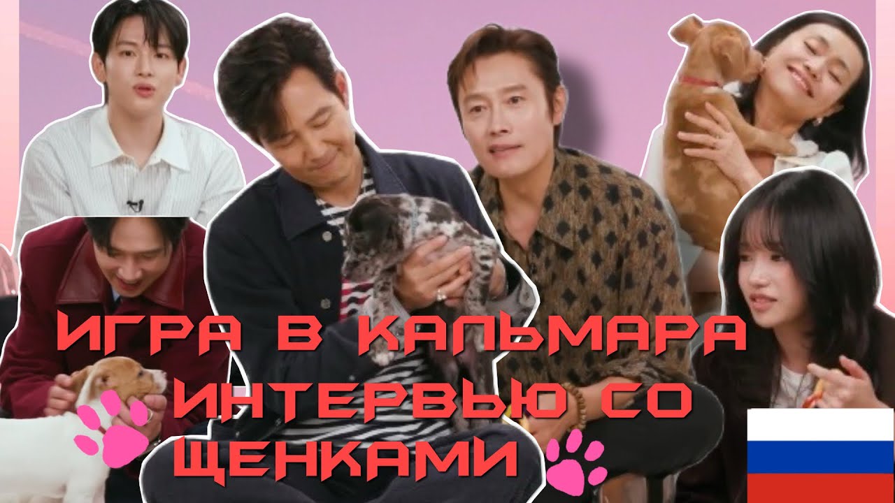 Каст «Игры в кальмара» играет с щенками и отвечает на вопросы! [Рус. Перевод]