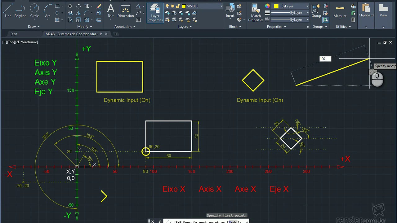 Sistema de Coordenadas do AutoCAD - Curso AutoCAD Básico e Prático - Aula - M2A8
