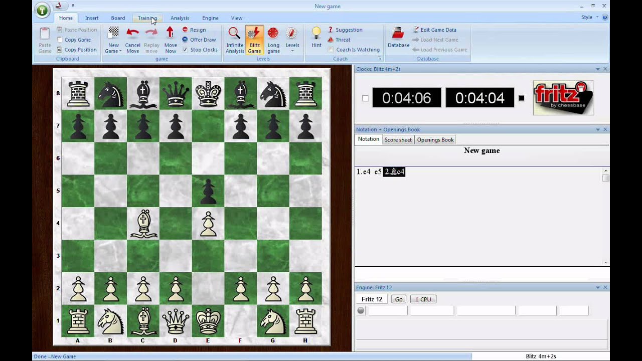Fritz 12 - how to use the Opening Training feature