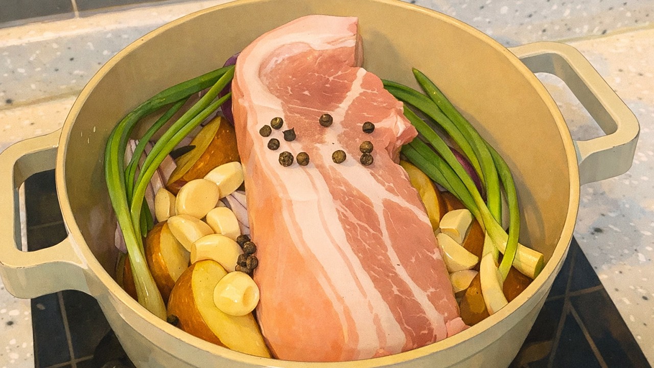 물 안쓰고 수육 만들기 도전 그런데 이제 무김치를 곁들인