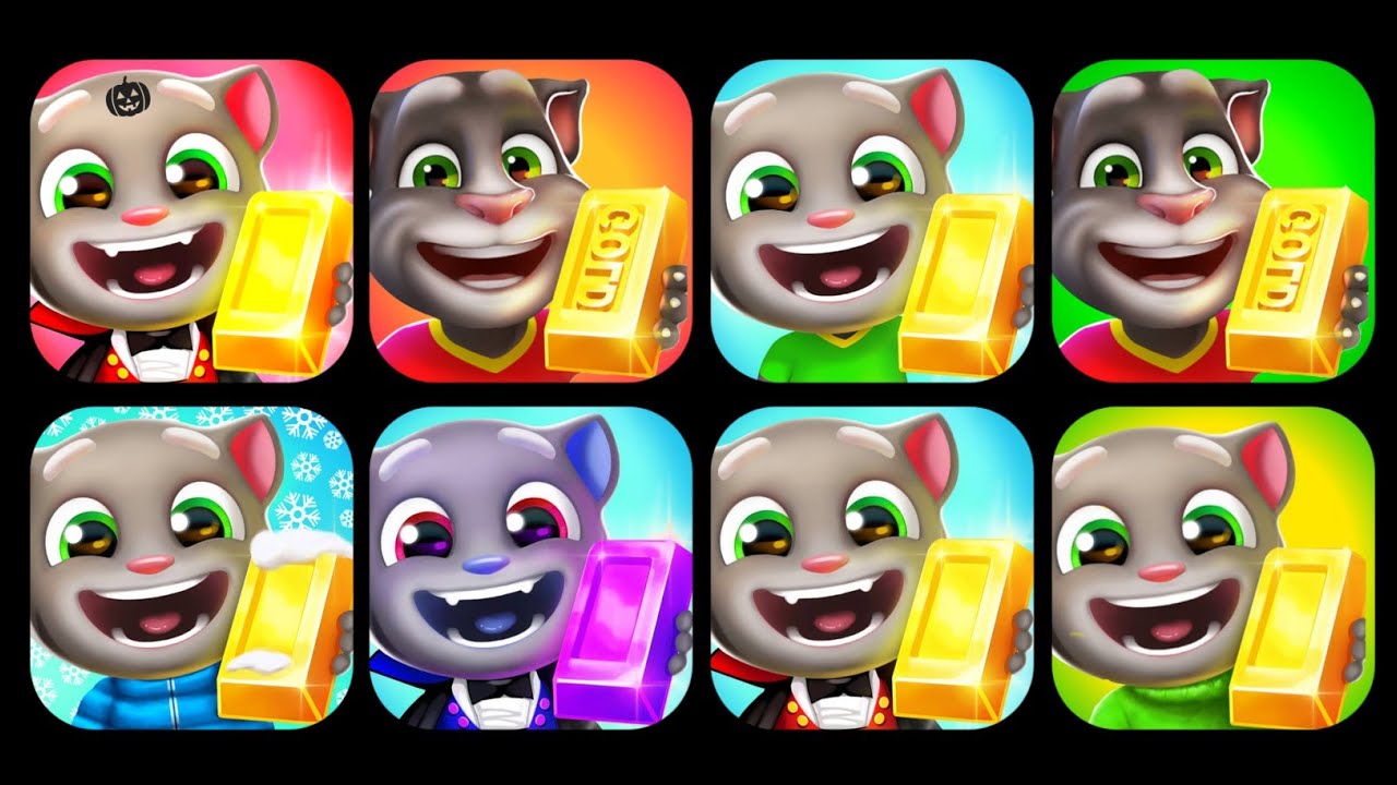Talking Tom Gold Run Space,Mining Cart,Under Sea,Flying,Ginger's Farm,Lost City,Wacky Planet