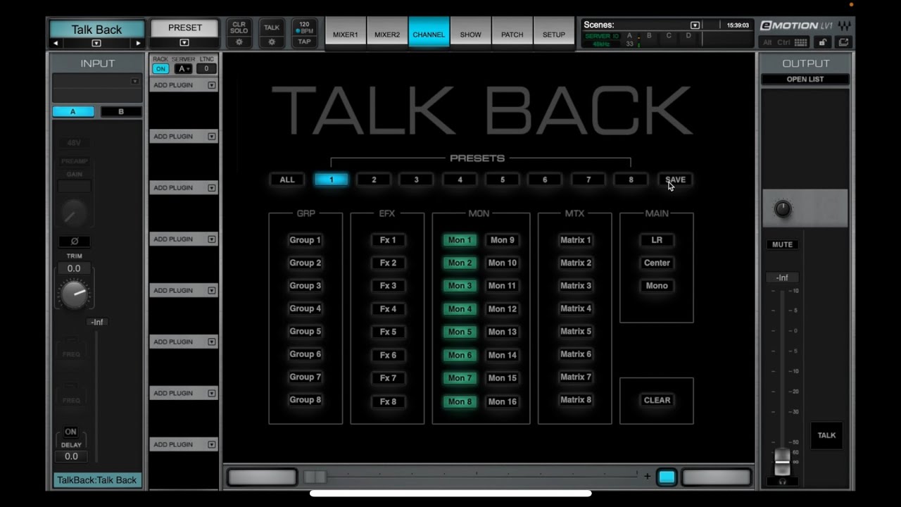 Talkback presets for Waves LV1