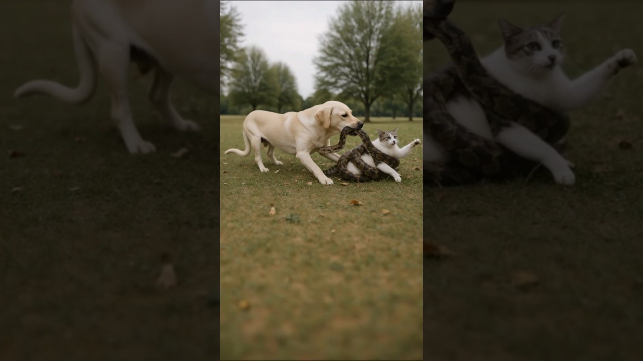 Help !🆘🆘 Hero dog bites the snake to free the kitty ! 