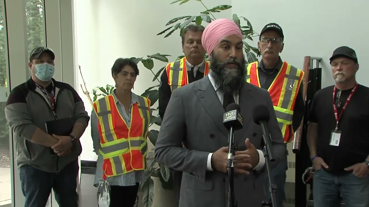 Federal N-D-P Leader Jagmeet Singh at the Alstom plant in Thunder Bay