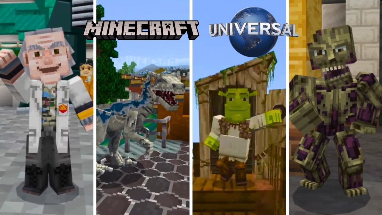Minecraft x Universal Studios  DLC - All Park Section (BTTF, JAWS, Jurassic World, Shrek, The Mummy)