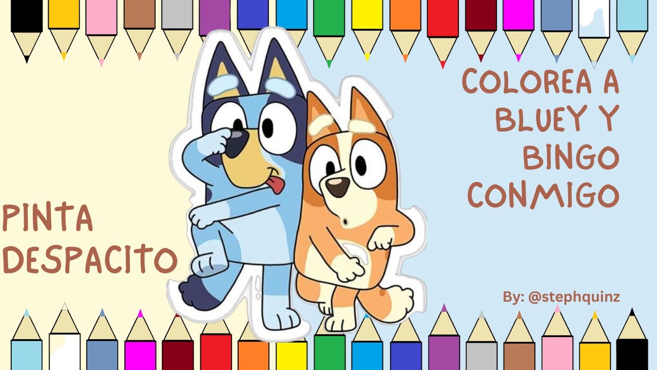 Coloreando Bluey y Bingo con crayones | Pintar despacito para niños y familias