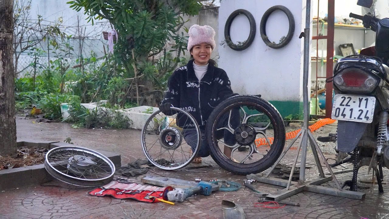 The diligent repair girl continued working even though she hadn't fully recovered.