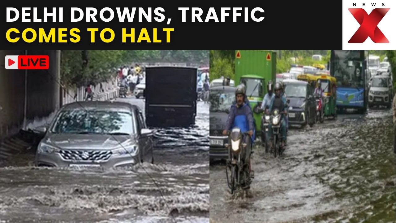 Delhi Rain LIVE: Heavy Monsoon Floods Roads, Morning Rush Grinds to a Halt Across NCR | NewsX