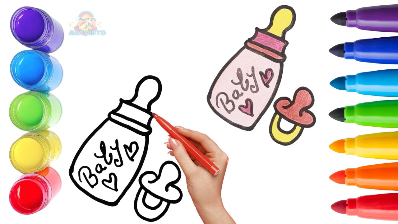How To Draw cute Feeding Baby Bottle Drawing, Painting & Coloring For Kids and Toddlers_ Child Art🌈🎨