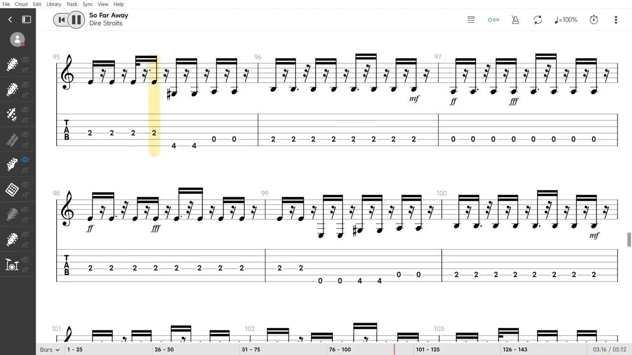 So Far Away - Dire Straits Bass tab (Astro Tabs) play along