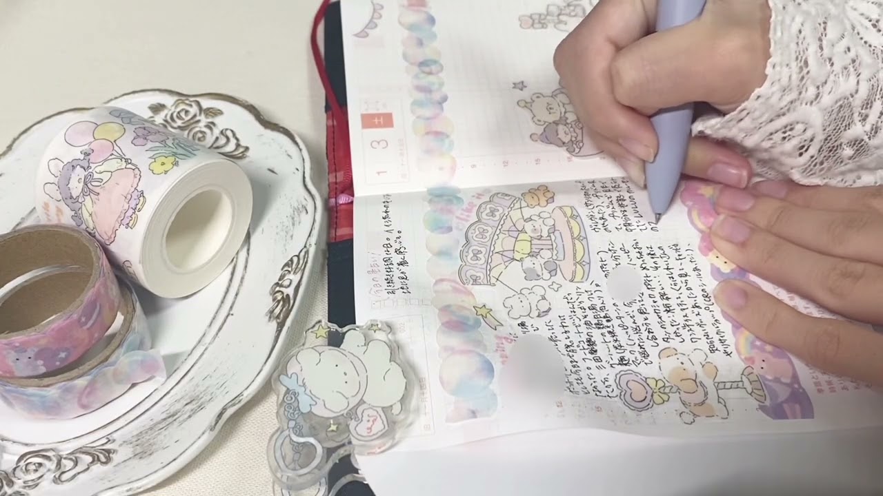 𓊆 Journel with me 𓊇 羨鳥文社さんのマスキングテープを使ったページに日記を書いていく𓂃✍︎ | ほぼ日手帳オリジナル【作業音あり】