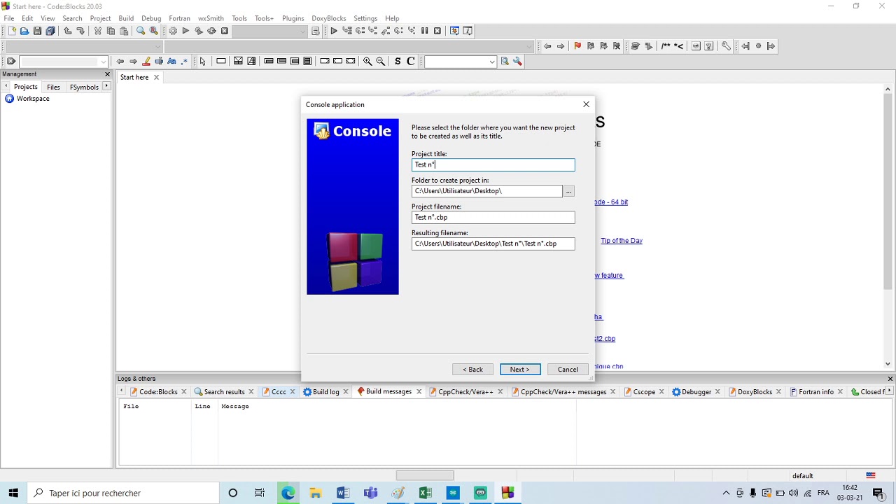 Cr&eacute;ation d'un premier programme en c avec CodeBlocks IDE