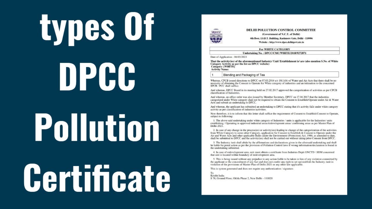 Different Types Of DPCC Pollution Certificate | Types Of DPCC Pollution Certificate | DPCC Types |