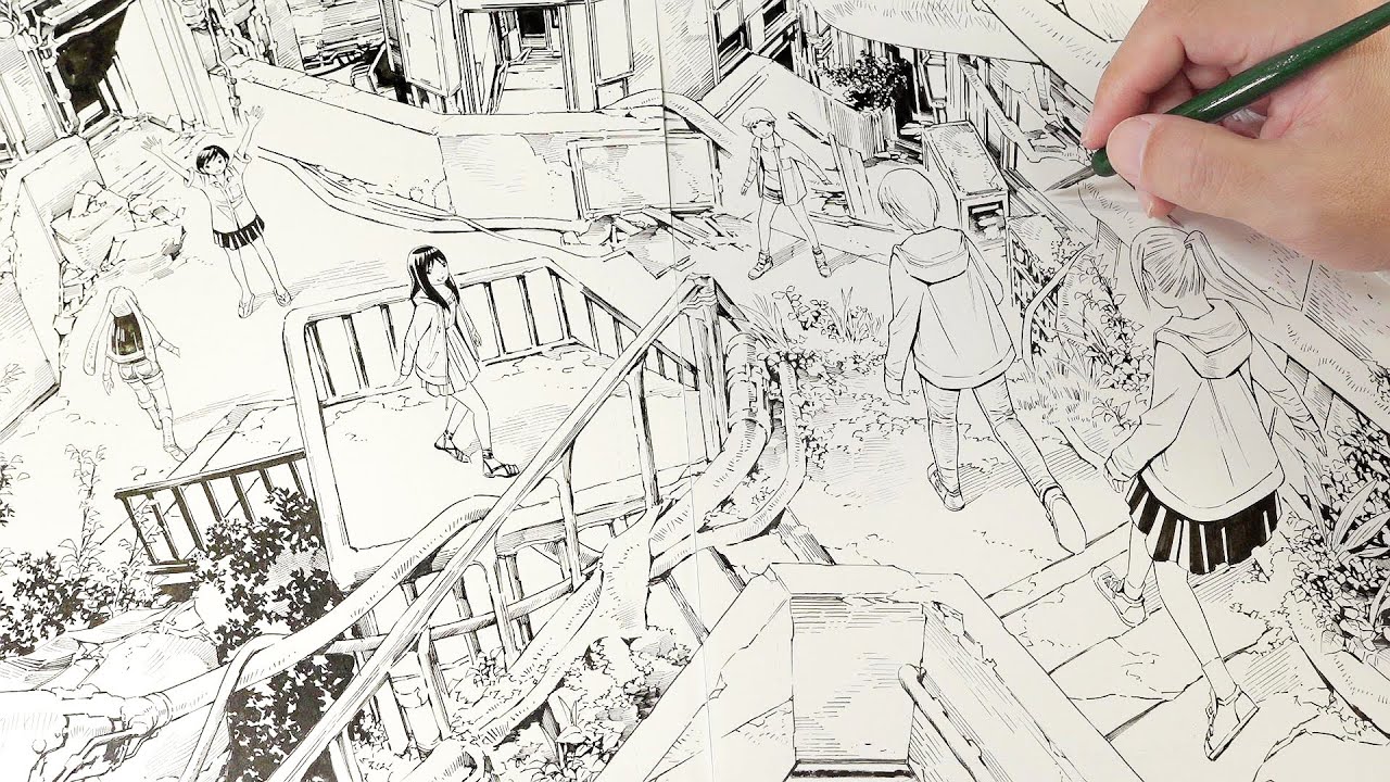 MANGA　見開き原稿を描く　Double page Drawing