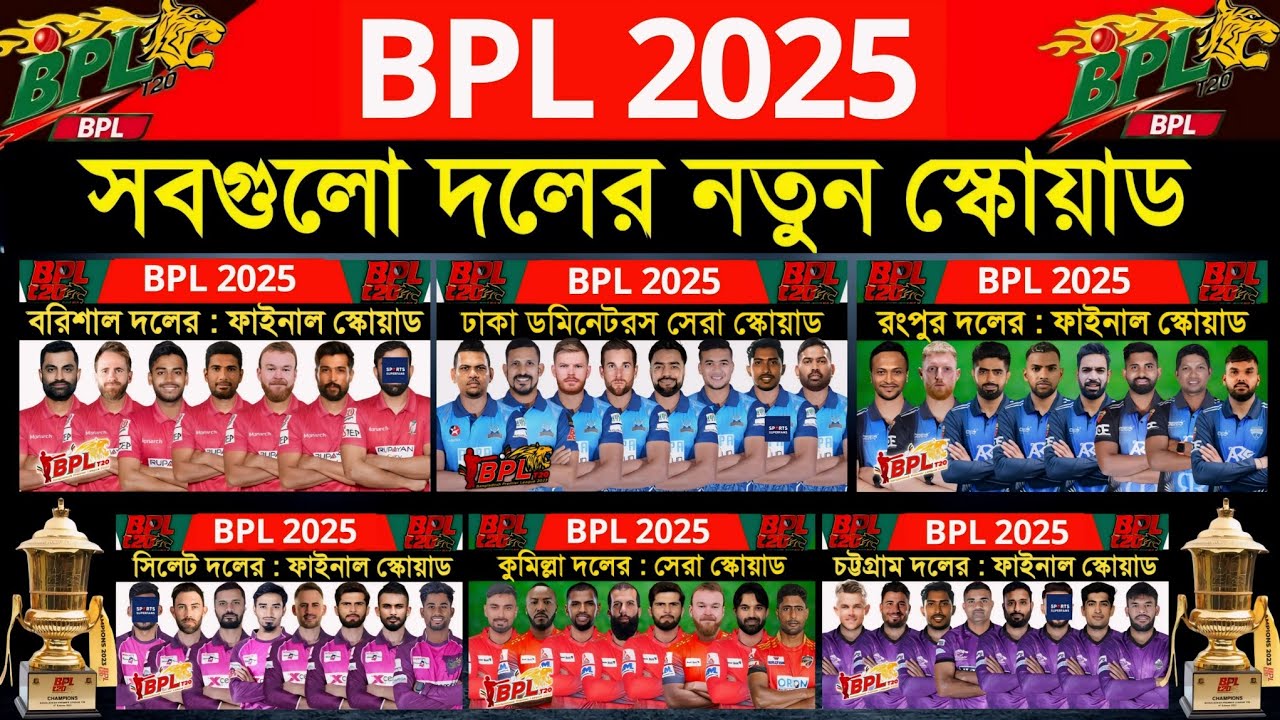BPL 2025 - All Team Squad | Dhaka, Cumilla, Chottogram, Barisal, Rangpur, Sylhet, Squad 2025 BPL