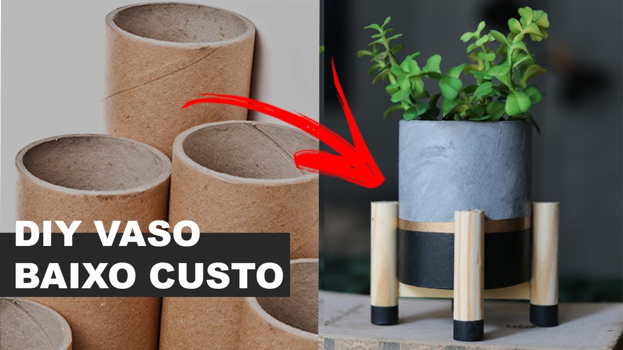 APRENDA FAZER VASO COM SUPORTE, GASTANDO MENOS DE R$10 REAIS | REAPROVEITANDO TUBO DE PAPELÃO