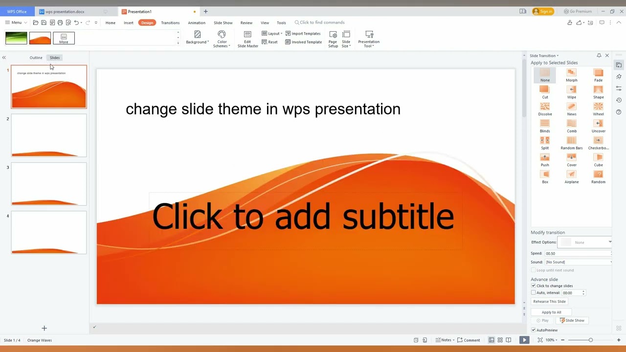 How to change slide theme in wps presentation