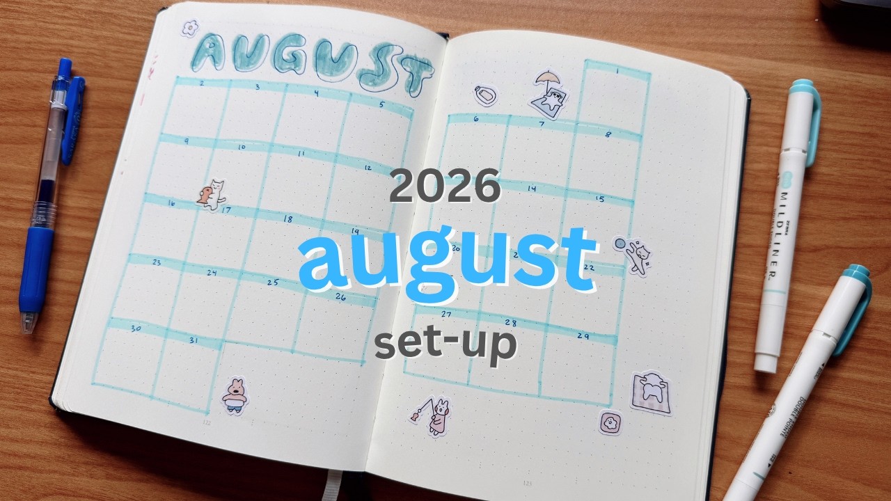 Оформление bullet journal на август 2026 года 🩵