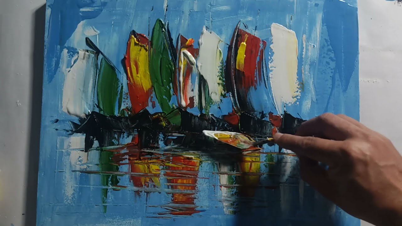 Pintura Moderna figurativa barcos espatulada acrílico sobre tela - Márcio Monteiro artista