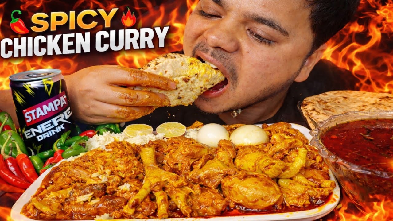 Eating Spicy Desi Chicken Mesala Boiled egg, With Onion #food