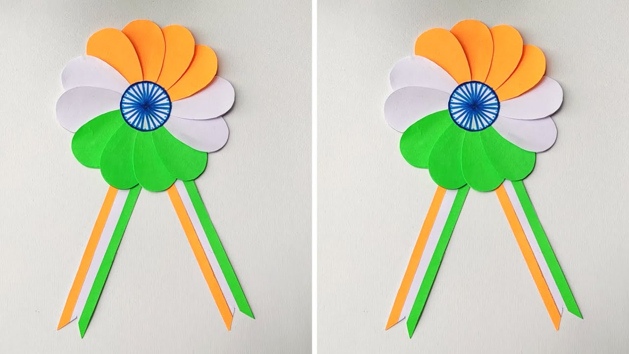DIY - Independence Day Craft Ideas | Tricolour Flower Badge | Indian Flag Paper Badge Making