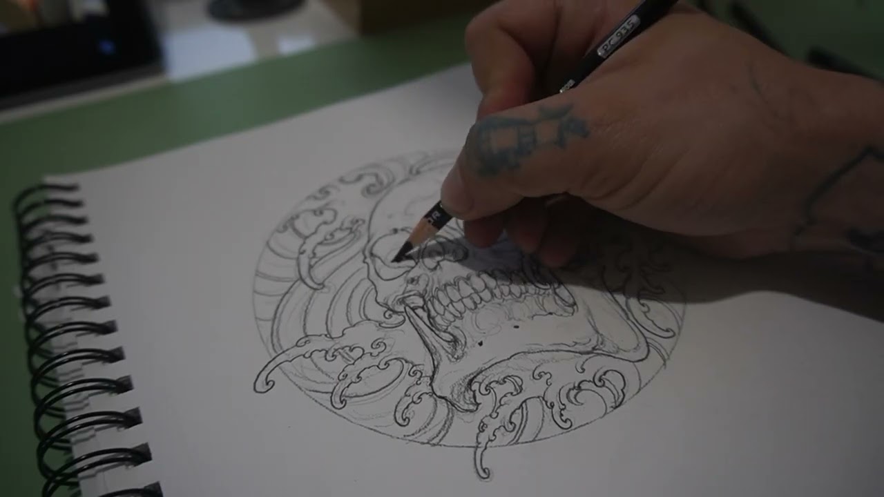 Skull and finger wave drawing process