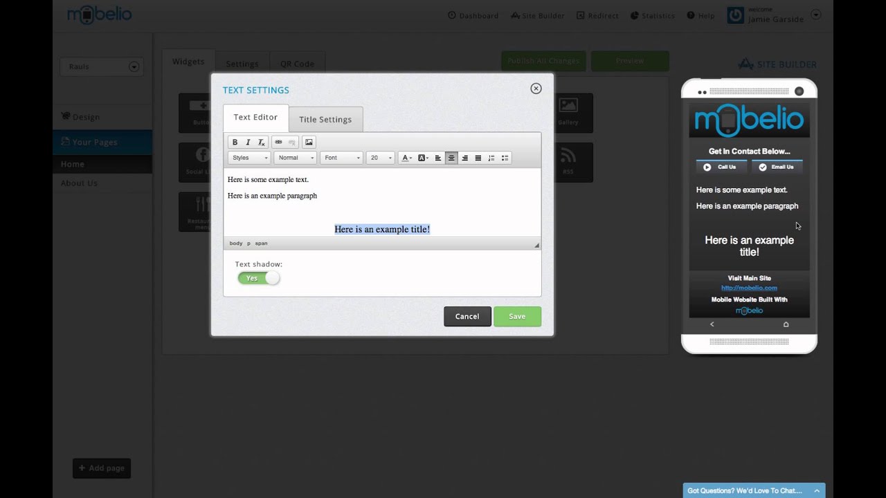 Mobelio - Adding Text To Your Mobile Site