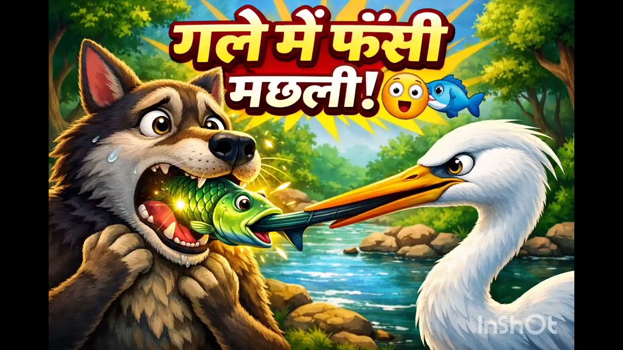 The Story of the Heron and Wolf A Fish Stuck in the Neck बगुला और भेड़िया की कहानी गले में फँसी मछली