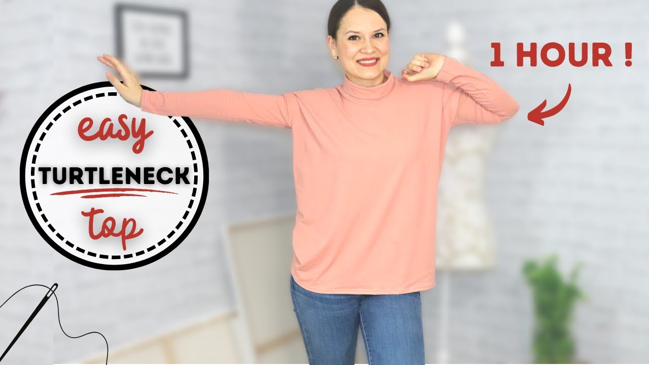 Sew EASY 1-hour TURTLENECK TOP with this sewing and drafting tutorial! Simple steps for beginners.