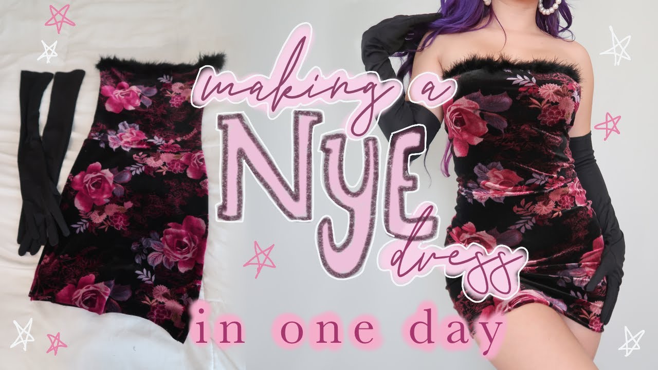 Making A NYE Dress in ONE DAY | DIY velvet dress feather trim thrift flip