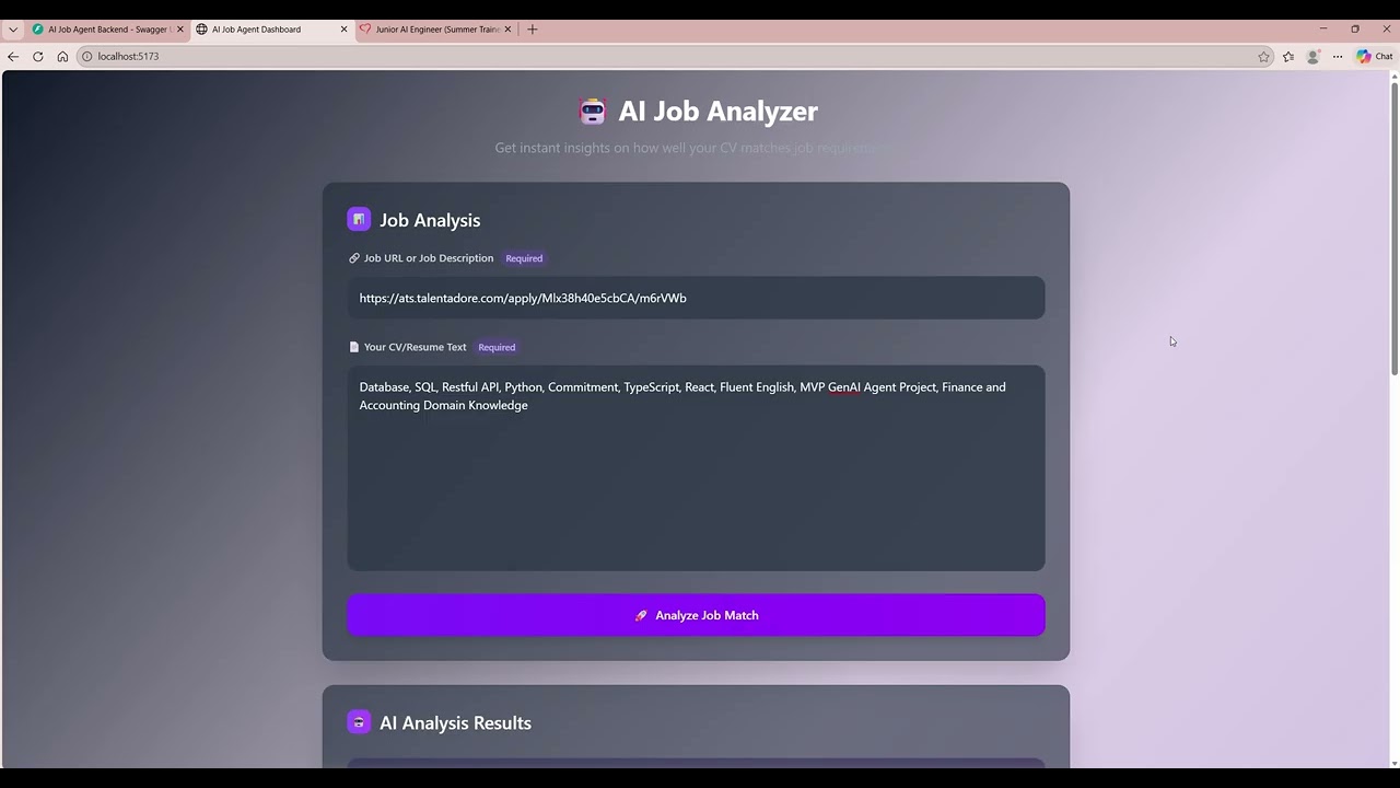 AI Job Analyzer: A modern full-stack application for AI-powered job matching MVP - Version 1