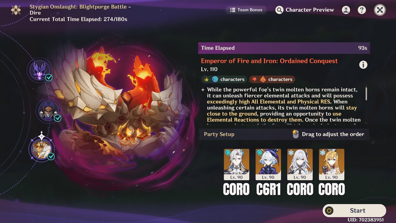 [Dire Difficulty] C0R0 Neuvillette & Skirk vs Fire Crab - 93s [Stygian Onslaught 6.3 Luna 4]