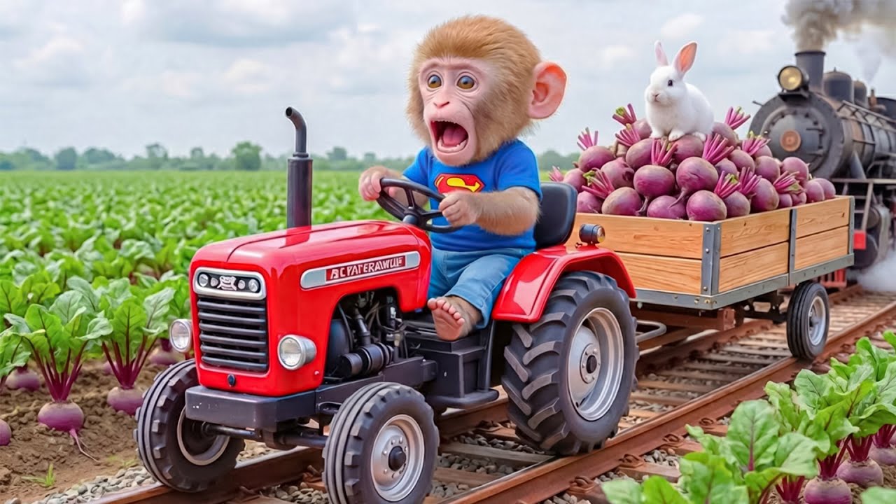 🐒🚊🐰Monkey YoYo Rescues White Rabbit from Railway Tracks | A Shocking Purple Beet Harvest😱