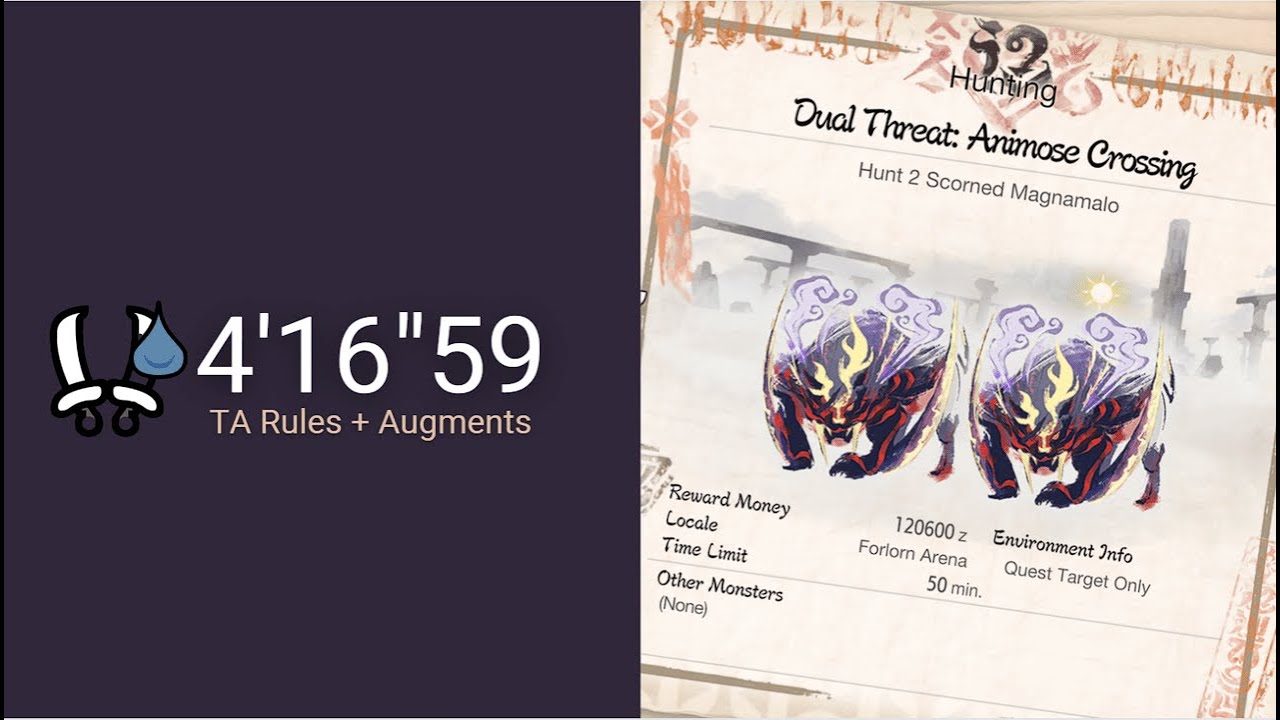 MHR Sunbreak PC | Dual Threat: Animose Crossing Dual Blades Solo 4'16”59 (TA+Augments)