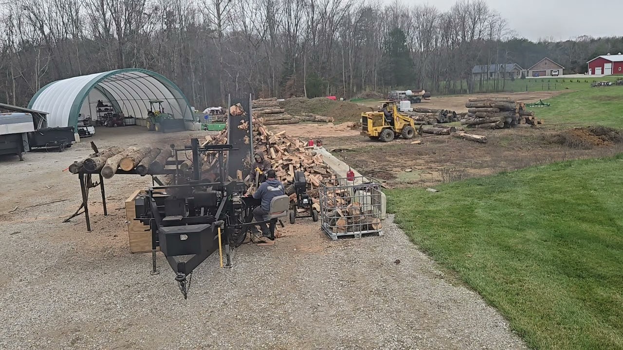 The Homemade Turbo Kubota Diesel Firewood Processor cranking out the wood!