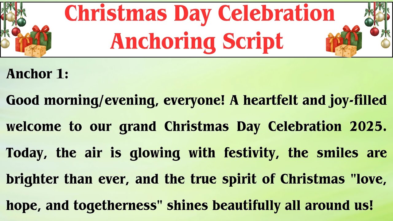 Anchoring Script for Christmas Day Celebration in School in English| Christmas Day Anchoring Script
