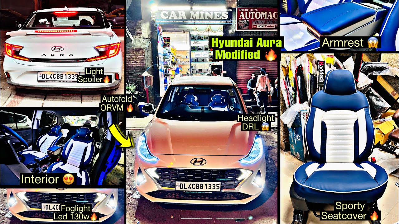 Modified Aura CNG 2022 🔥 Hyundai Aura 😱 Autofold Orvm , Seatcover , Led 130w , spoiler 😍