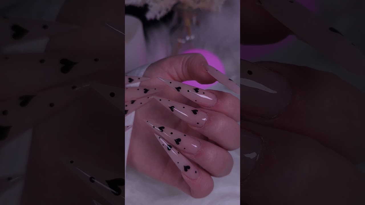 long stiletto nails and black heart 🖤