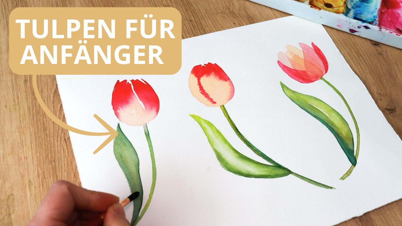 3 einfache Aquarell Tulpen malen | Frühlingsblumen für Anfänger